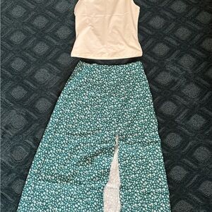 Floral Green Maxi Skirt with White Tank
